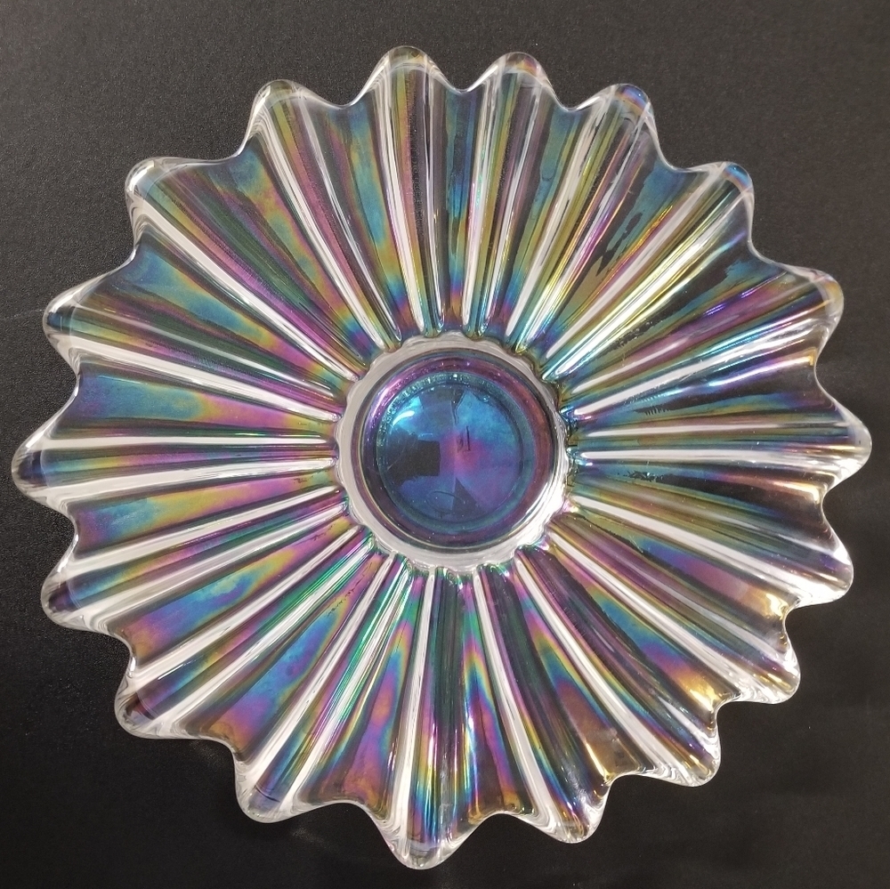 FEDERAL Iridescent‎ Celestial Sunburst Center Serving Art Glass Bowl